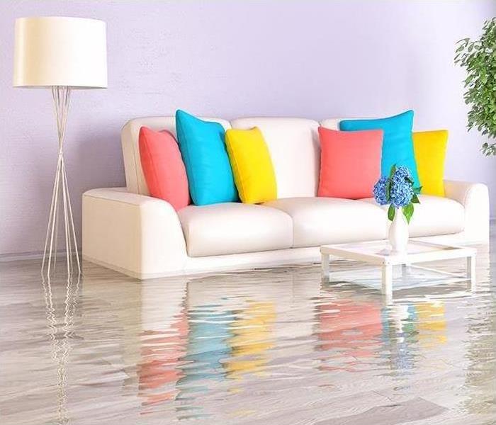 colorful couch in flood water