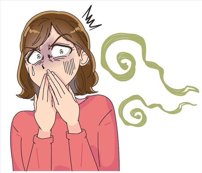 woman covering her nose, illustration